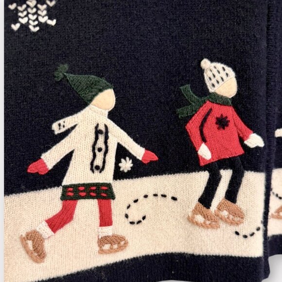 Vintage 90s Jones New York Sport Lambswool Ice Skating Cardigan Sweater Sz L - Picture 3 of 7